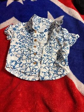 White Button-Down Shirt with Blue Floral Print